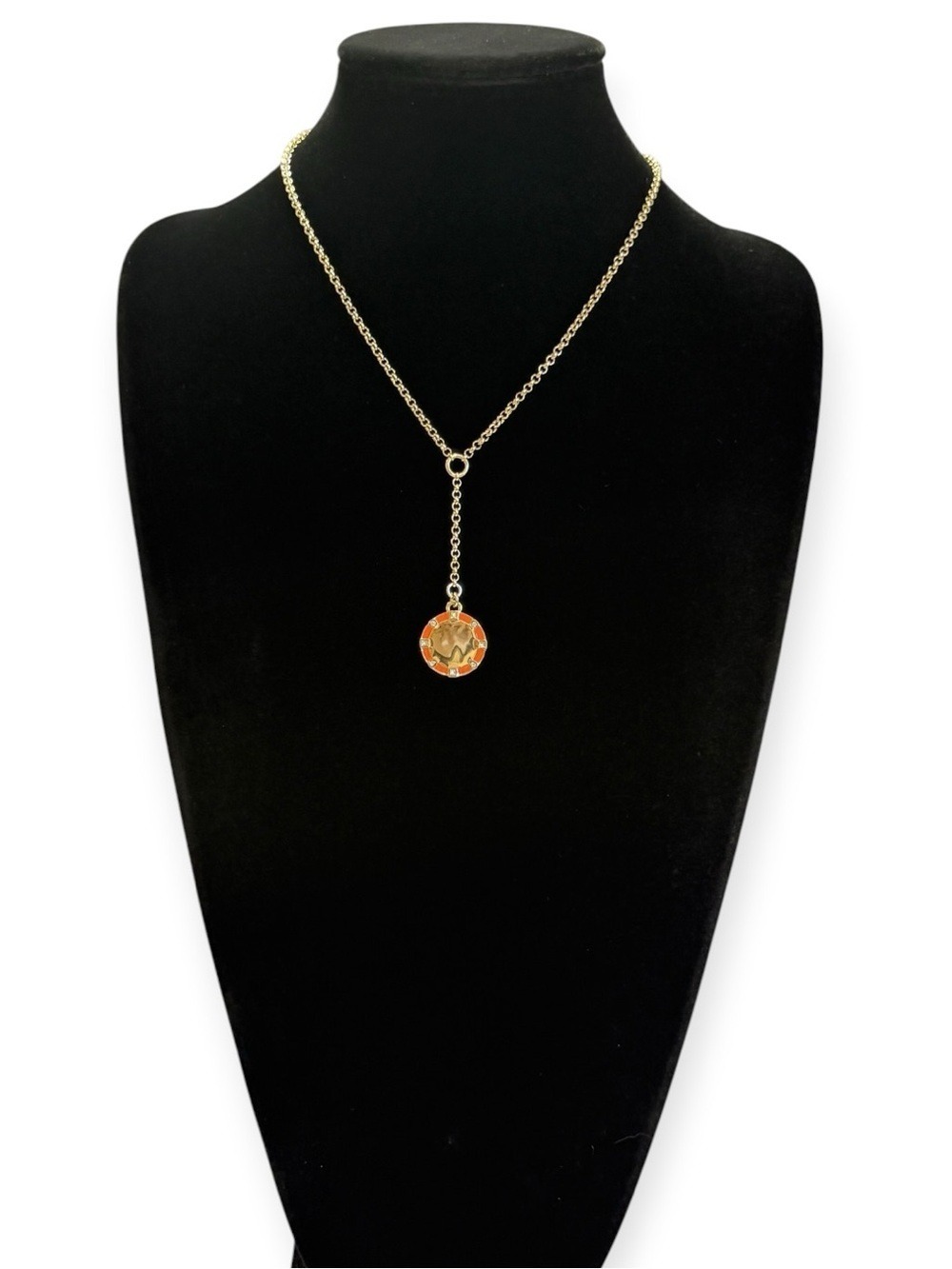 Banana Republic Gold Tone Orange Enamel Pendant Necklace